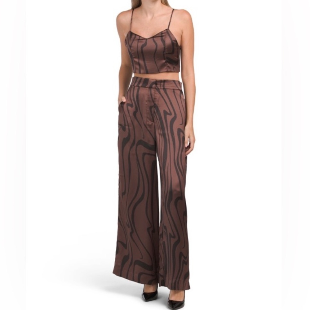 House of Harlow 1960 Brown & Black Marble-Print Wide-Leg Pants